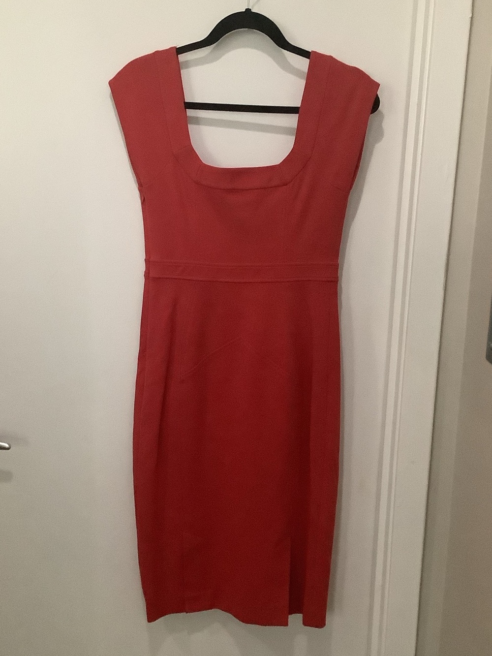 Diane Von Furstenberg Coral-Red Square Neck Sheath Dress